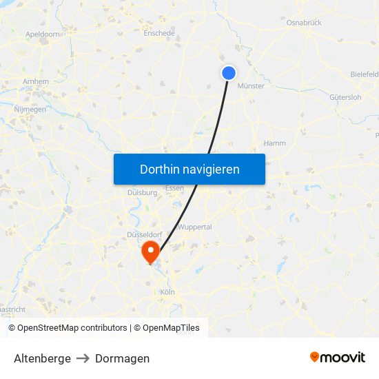 Altenberge to Dormagen map