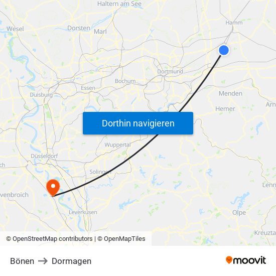 Bönen to Dormagen map