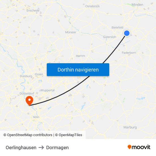 Oerlinghausen to Dormagen map