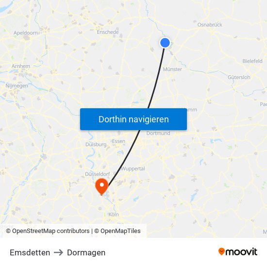 Emsdetten to Dormagen map