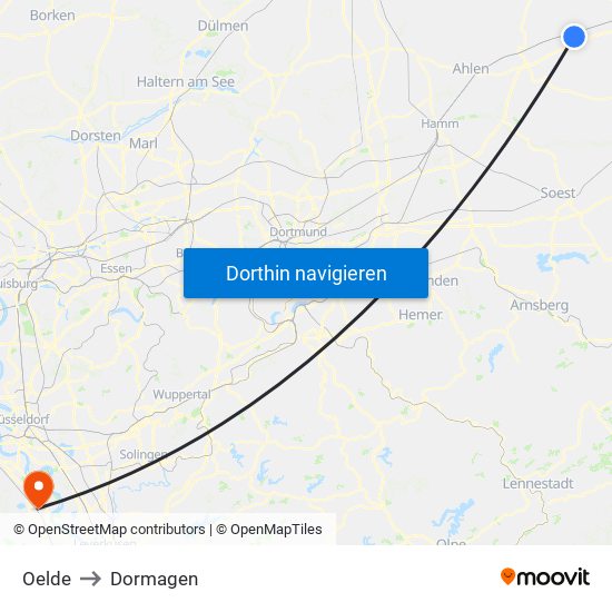 Oelde to Dormagen map