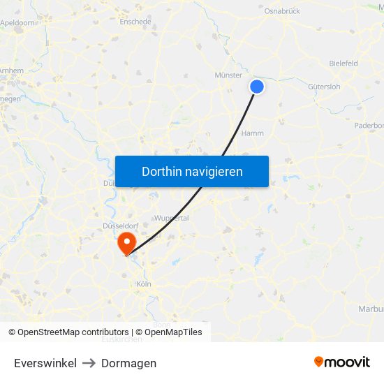 Everswinkel to Dormagen map