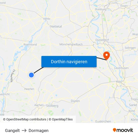 Gangelt to Dormagen map