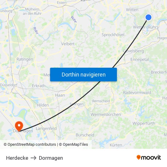 Herdecke to Dormagen map