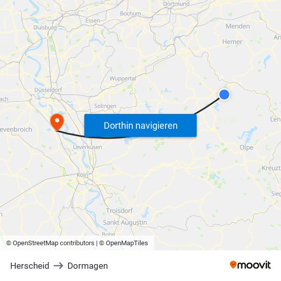 Herscheid to Dormagen map