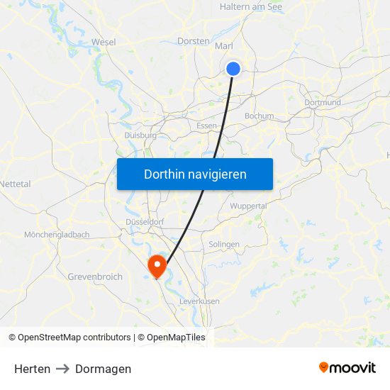 Herten to Dormagen map