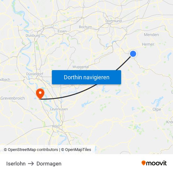 Iserlohn to Dormagen map