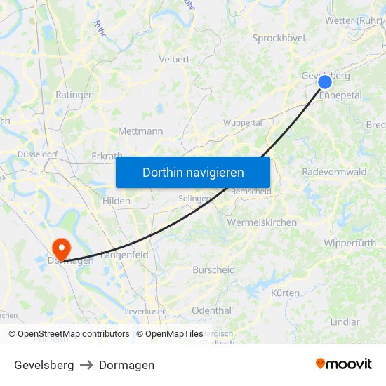 Gevelsberg to Dormagen map