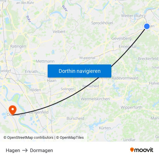 Hagen to Dormagen map