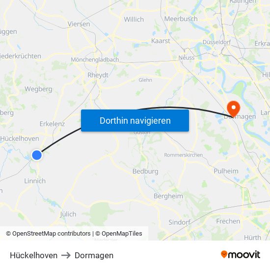 Hückelhoven to Dormagen map