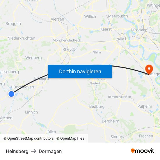 Heinsberg to Dormagen map