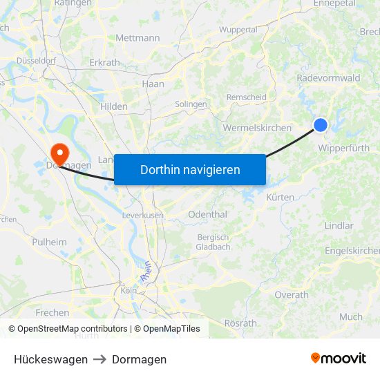 Hückeswagen to Dormagen map