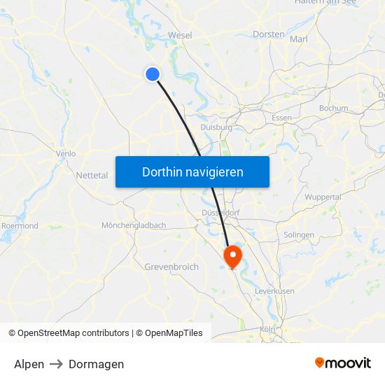 Alpen to Dormagen map