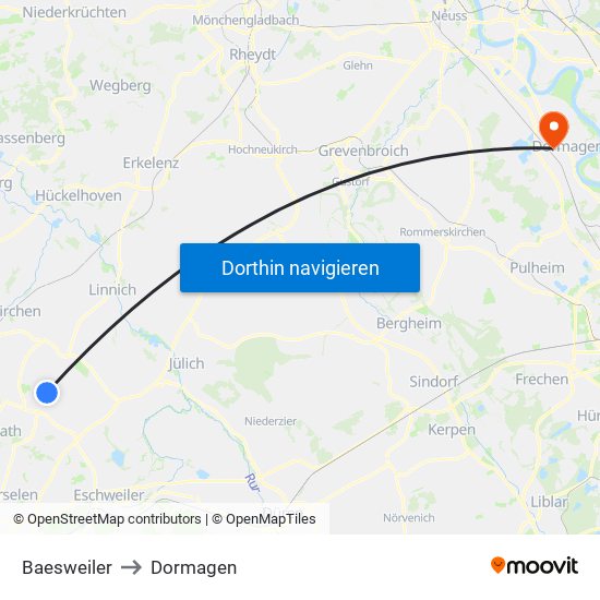 Baesweiler to Dormagen map