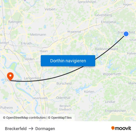 Breckerfeld to Dormagen map