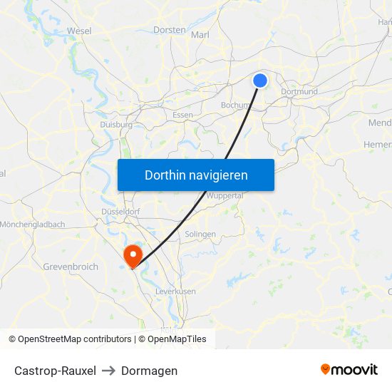 Castrop-Rauxel to Dormagen map