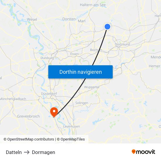 Datteln to Dormagen map