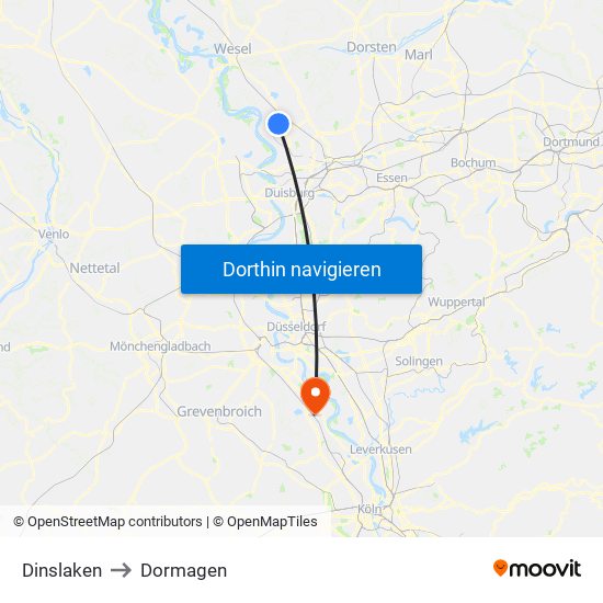 Dinslaken to Dormagen map