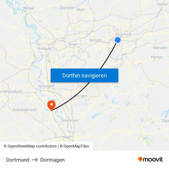 Dortmund to Dormagen map