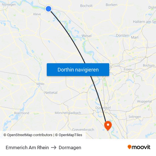 Emmerich Am Rhein to Dormagen map