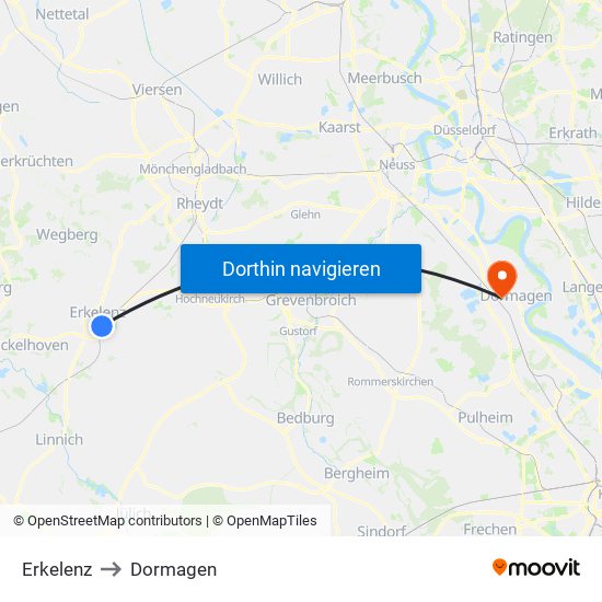 Erkelenz to Dormagen map