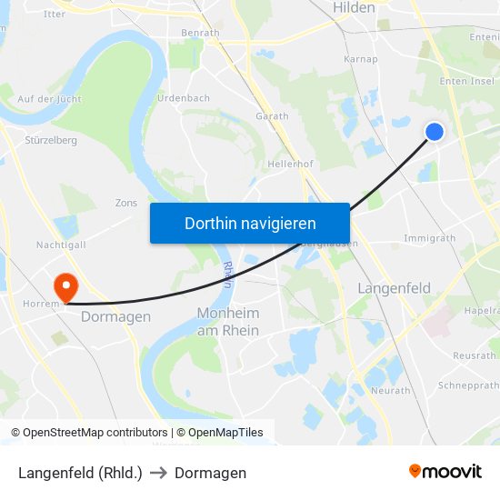 Langenfeld (Rhld.) to Dormagen map