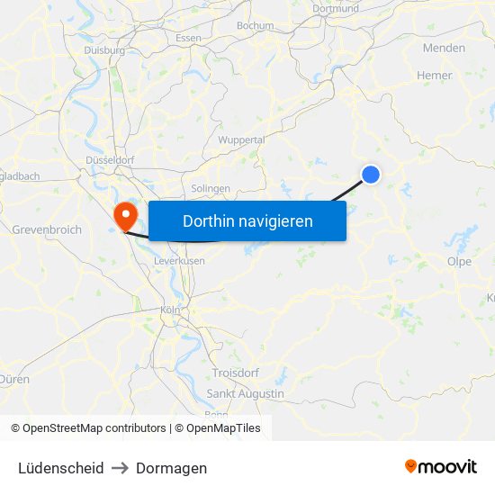 Lüdenscheid to Dormagen map