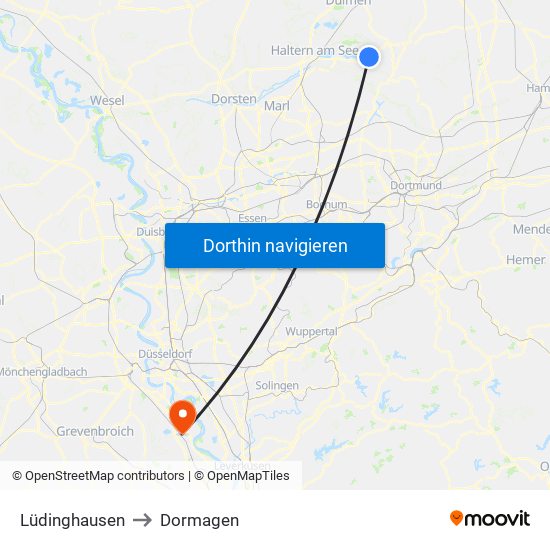 Lüdinghausen to Dormagen map