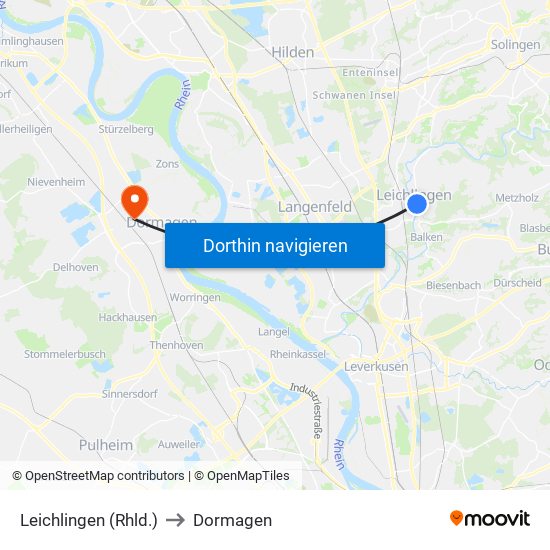 Leichlingen (Rhld.) to Dormagen map