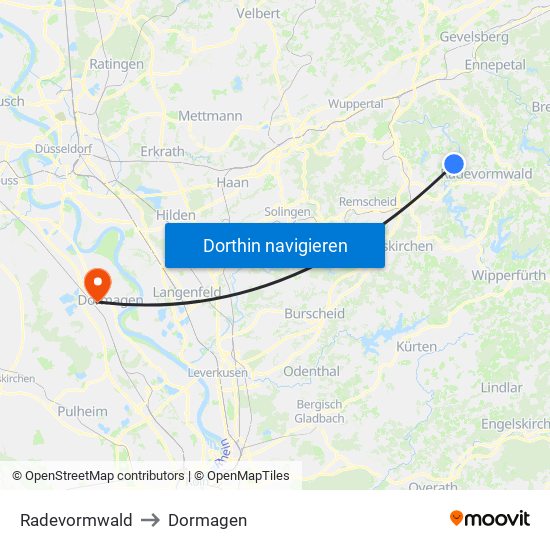Radevormwald to Dormagen map