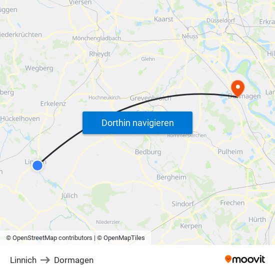 Linnich to Dormagen map