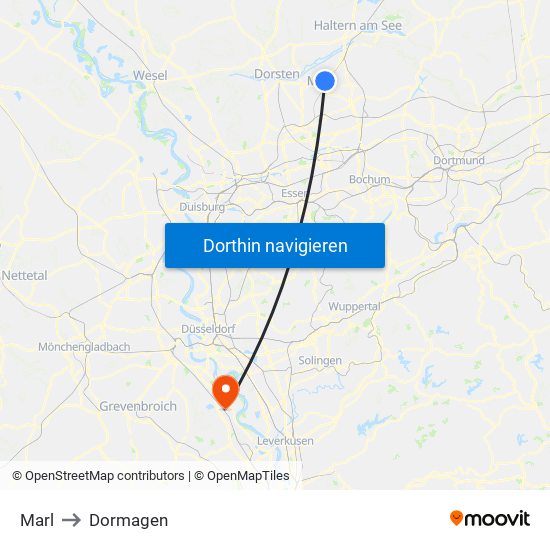 Marl to Dormagen map