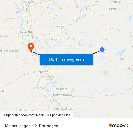 Meinerzhagen to Dormagen map