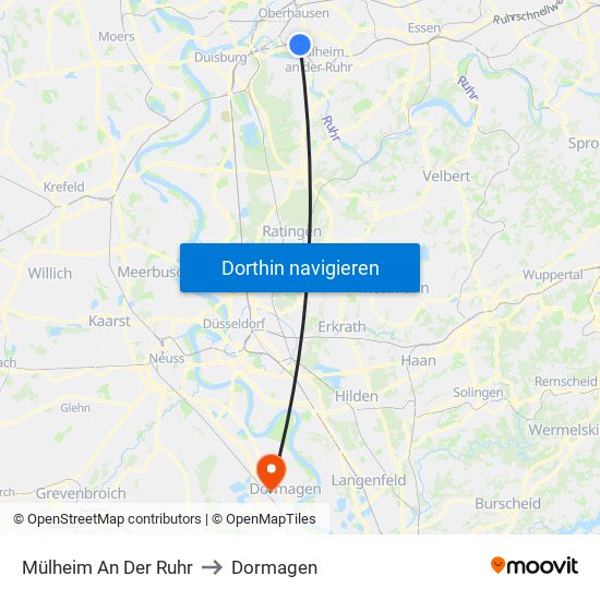 Mülheim An Der Ruhr to Dormagen map