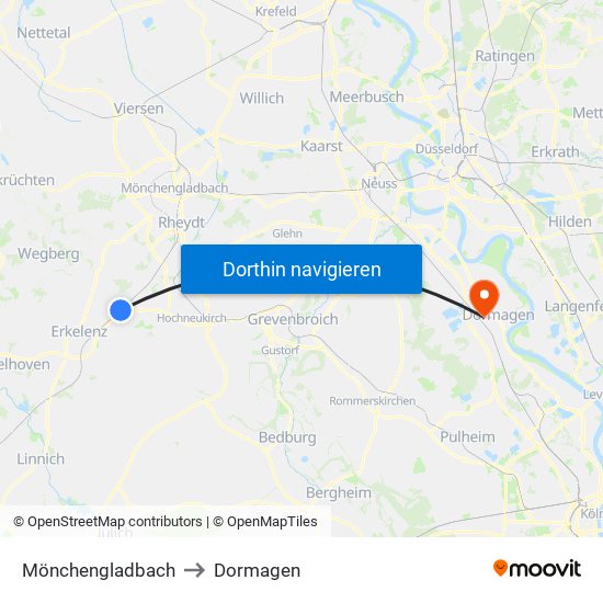 Mönchengladbach to Dormagen map