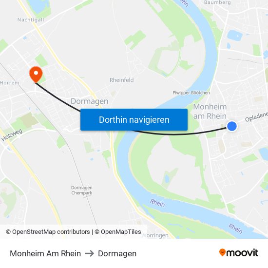 Monheim Am Rhein to Dormagen map