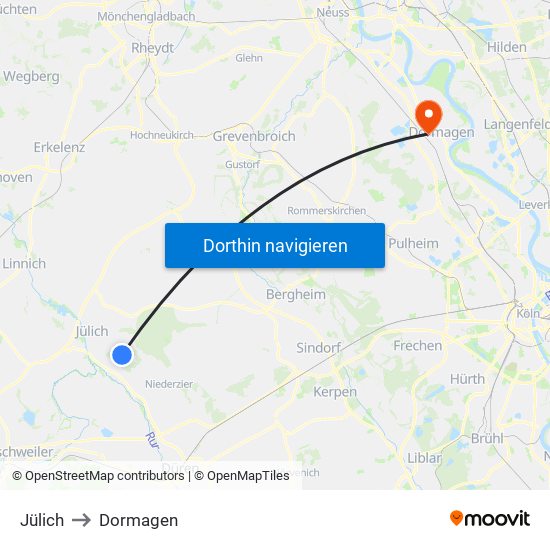 Jülich to Dormagen map