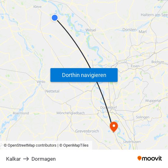 Kalkar to Dormagen map