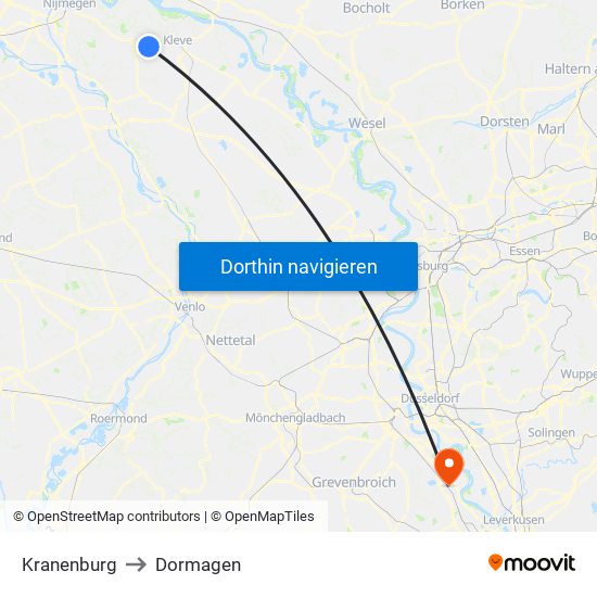 Kranenburg to Dormagen map