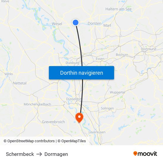 Schermbeck to Dormagen map