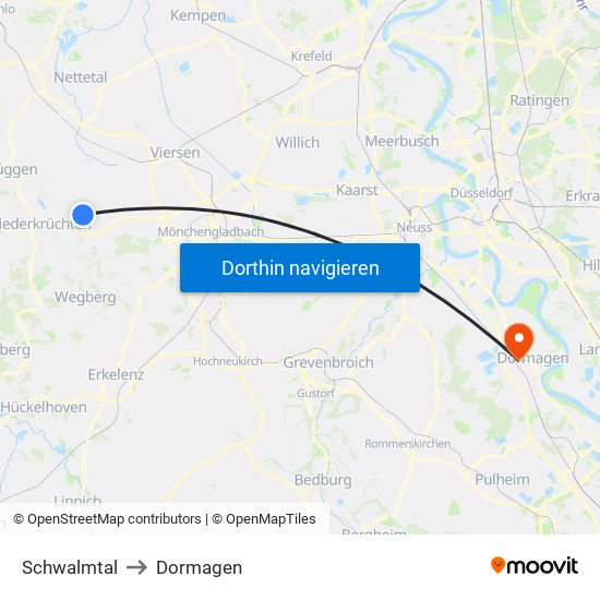 Schwalmtal to Dormagen map