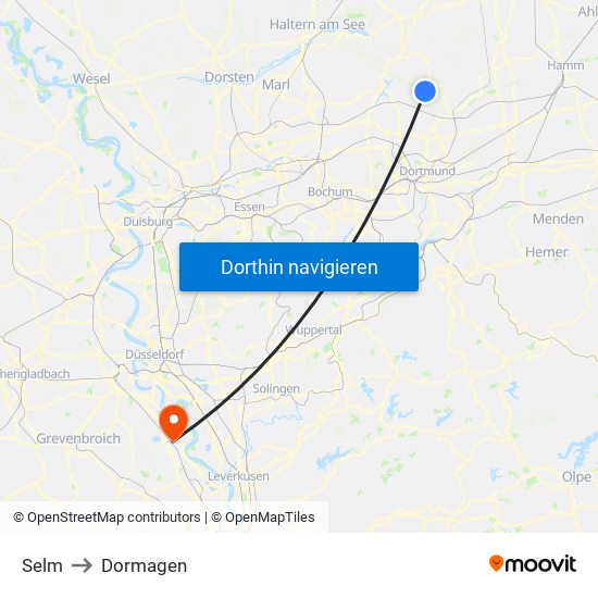 Selm to Dormagen map