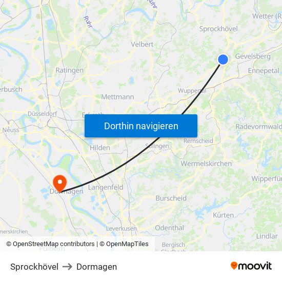 Sprockhövel to Dormagen map