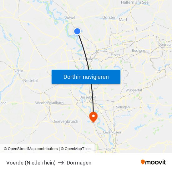 Voerde (Niederrhein) to Dormagen map