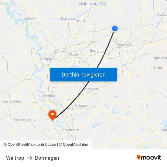 Waltrop to Dormagen map