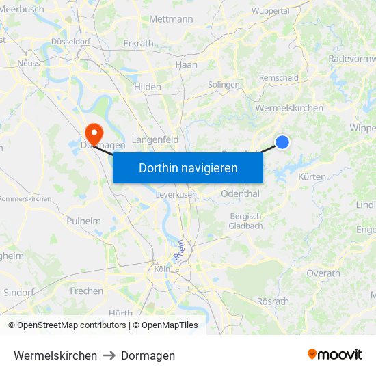 Wermelskirchen to Dormagen map