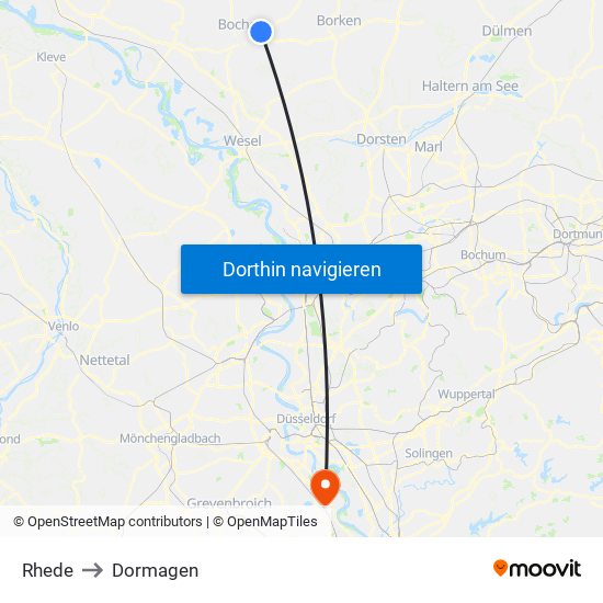 Rhede to Dormagen map