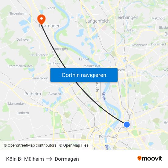 Köln Bf Mülheim to Dormagen map