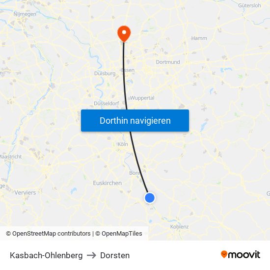 Kasbach-Ohlenberg to Dorsten map