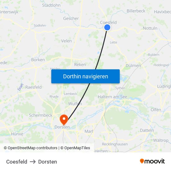 Coesfeld to Dorsten map